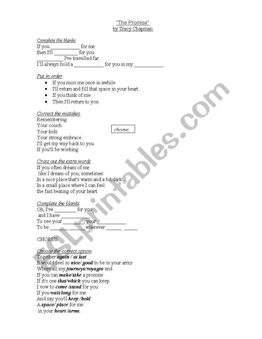 the promise (tracy chapman) worksheet