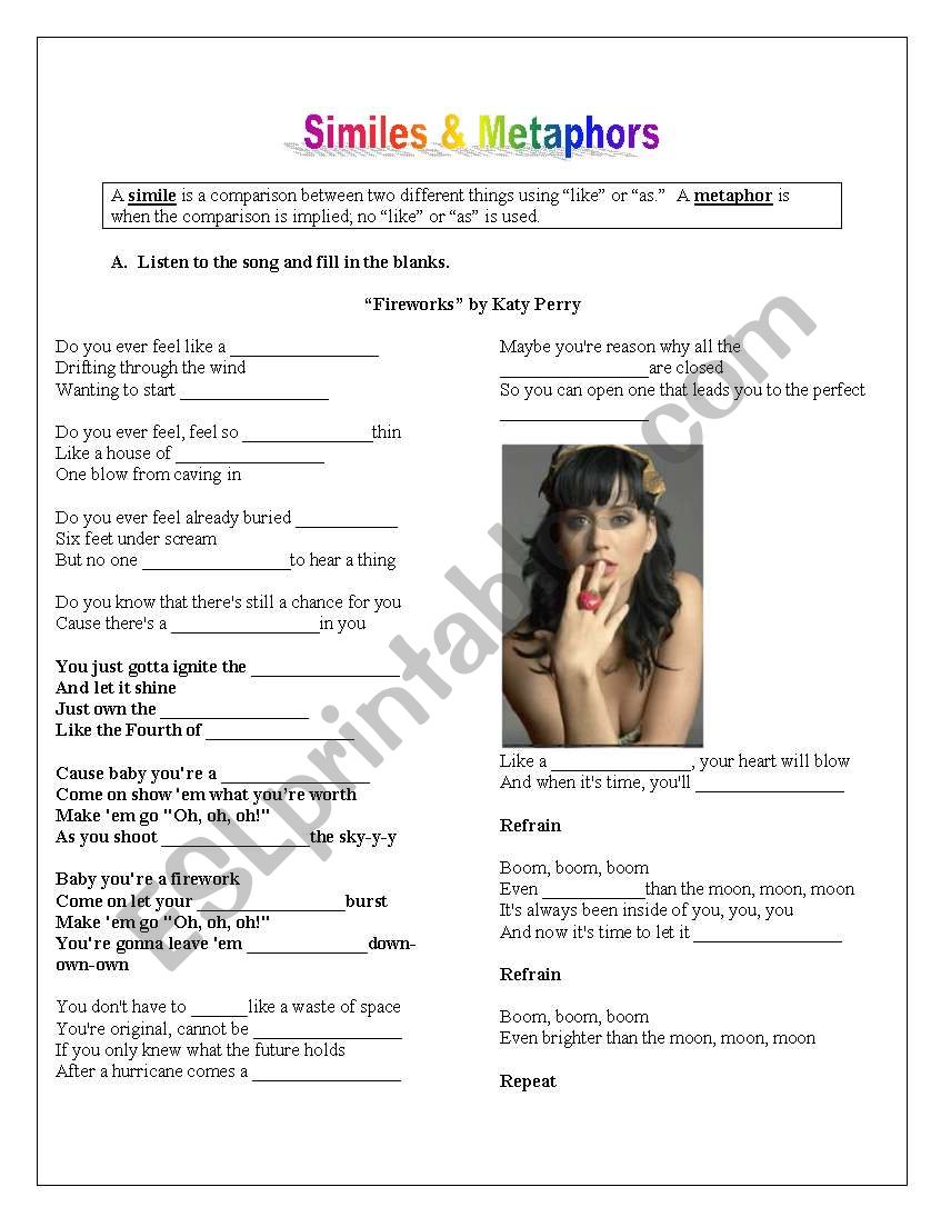 Teach similes & metaphors using Katy PerryÂ´s song