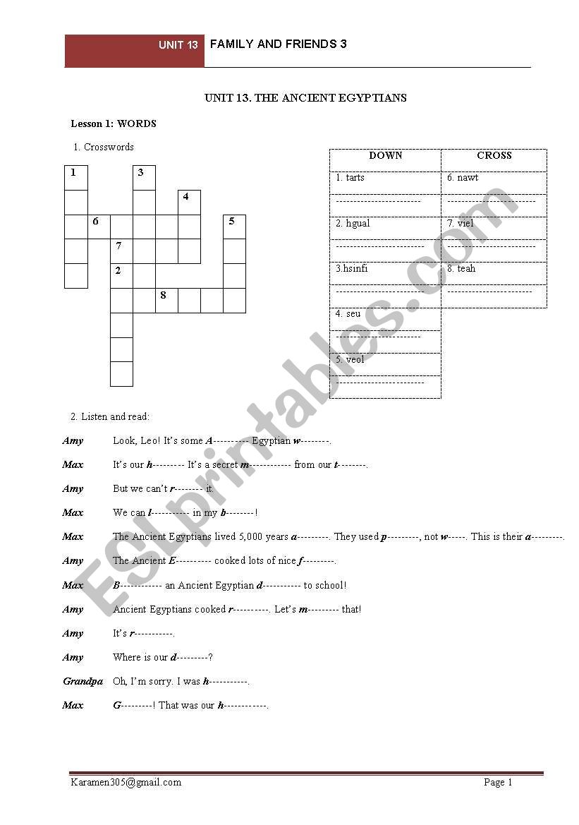 Family and Friends 3- Unit 13 worksheet