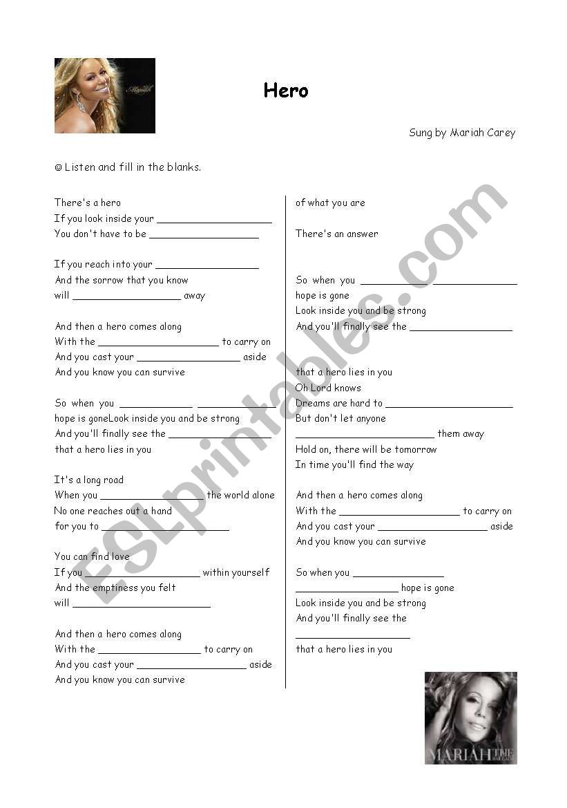 Hero (Mariah Carey) worksheet