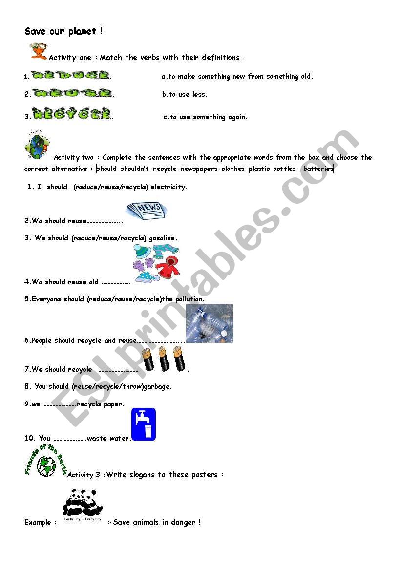 save our planet worksheet