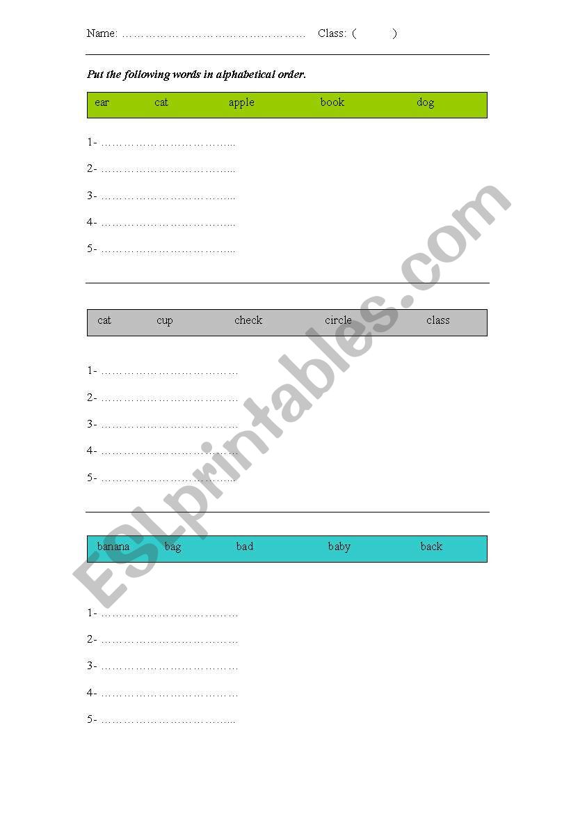 aalphabetical order worksheet