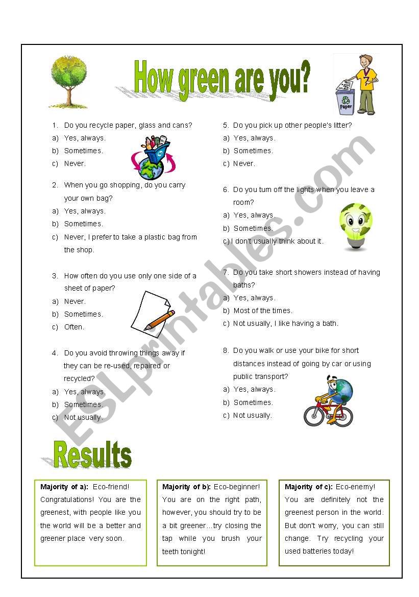 How green are you? worksheet