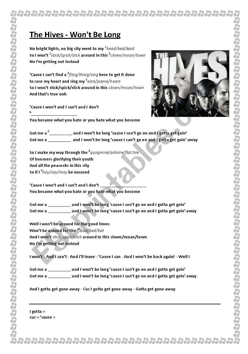 The Hives - Wont be long worksheet