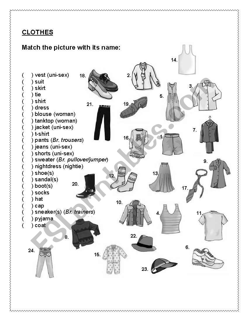 clothes worksheet