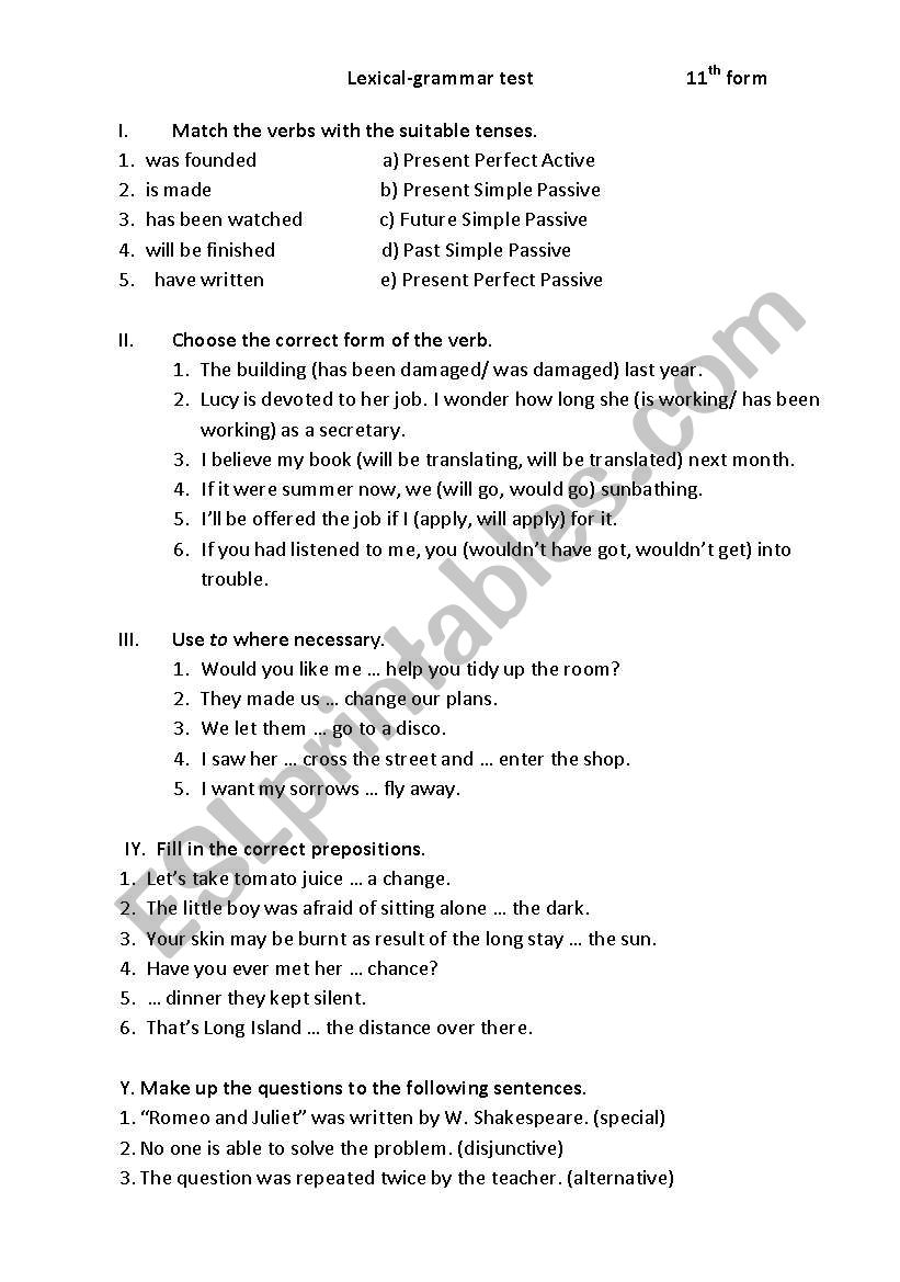 Lexical-grammar test worksheet