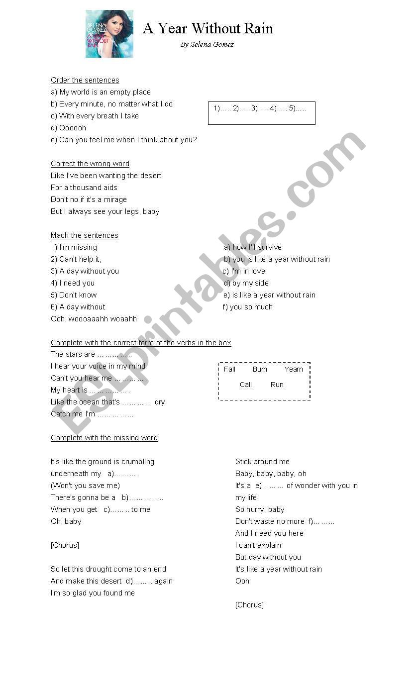 A year without rain worksheet