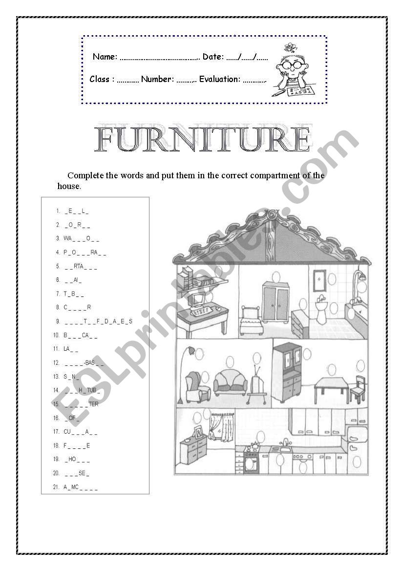 Furniture worksheet