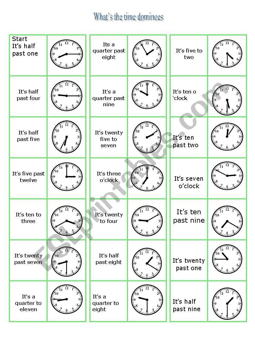  whats the time  dominoes worksheet