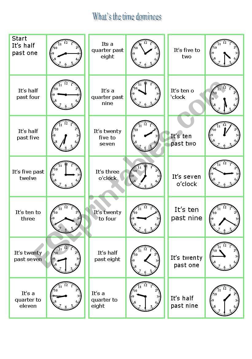  whatÂ´s the time  dominoes worksheet