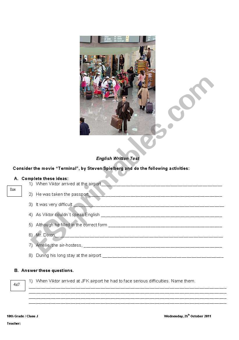 Questionnaire - Film TERMINAL worksheet