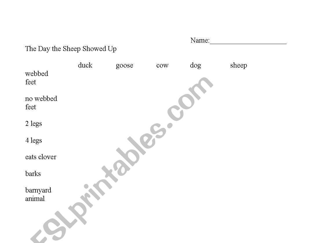 The Day the Sheep Showed up worksheet