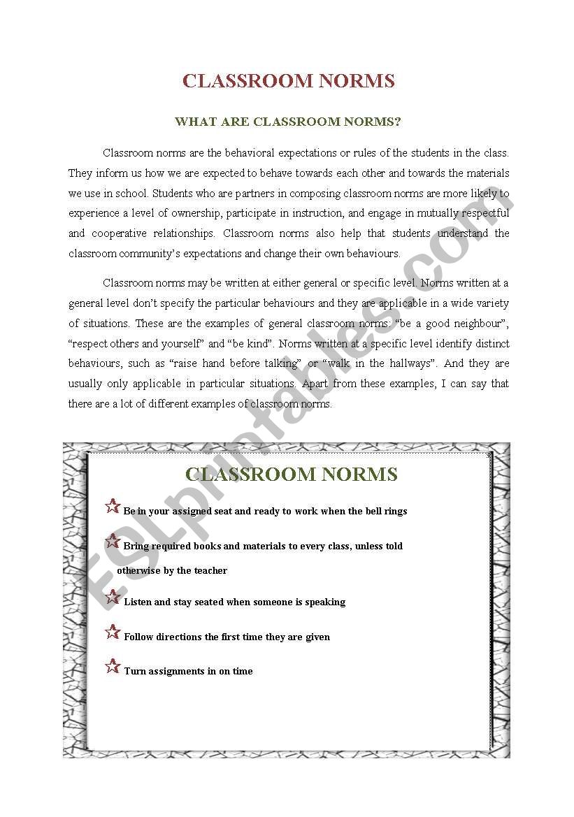 Classroom Norms worksheet