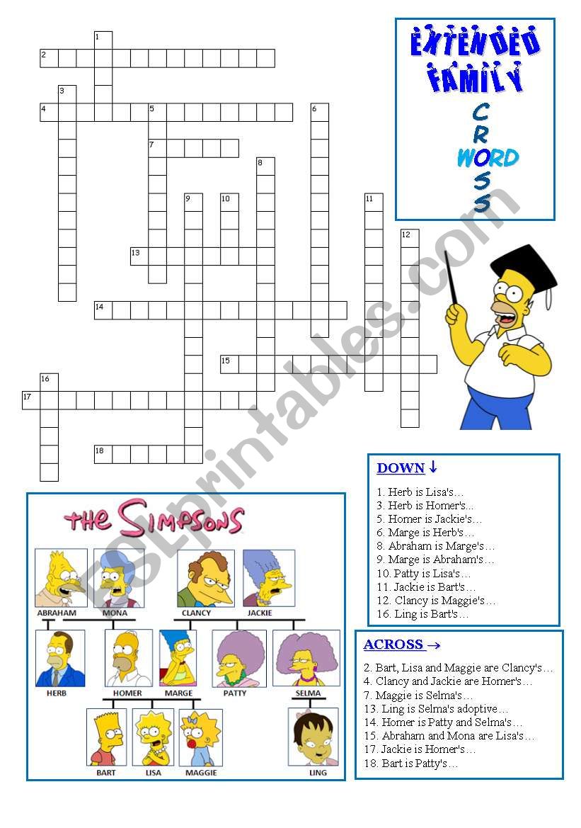 Extended Family Vocabulary with the Simpsons (Crossword 2)