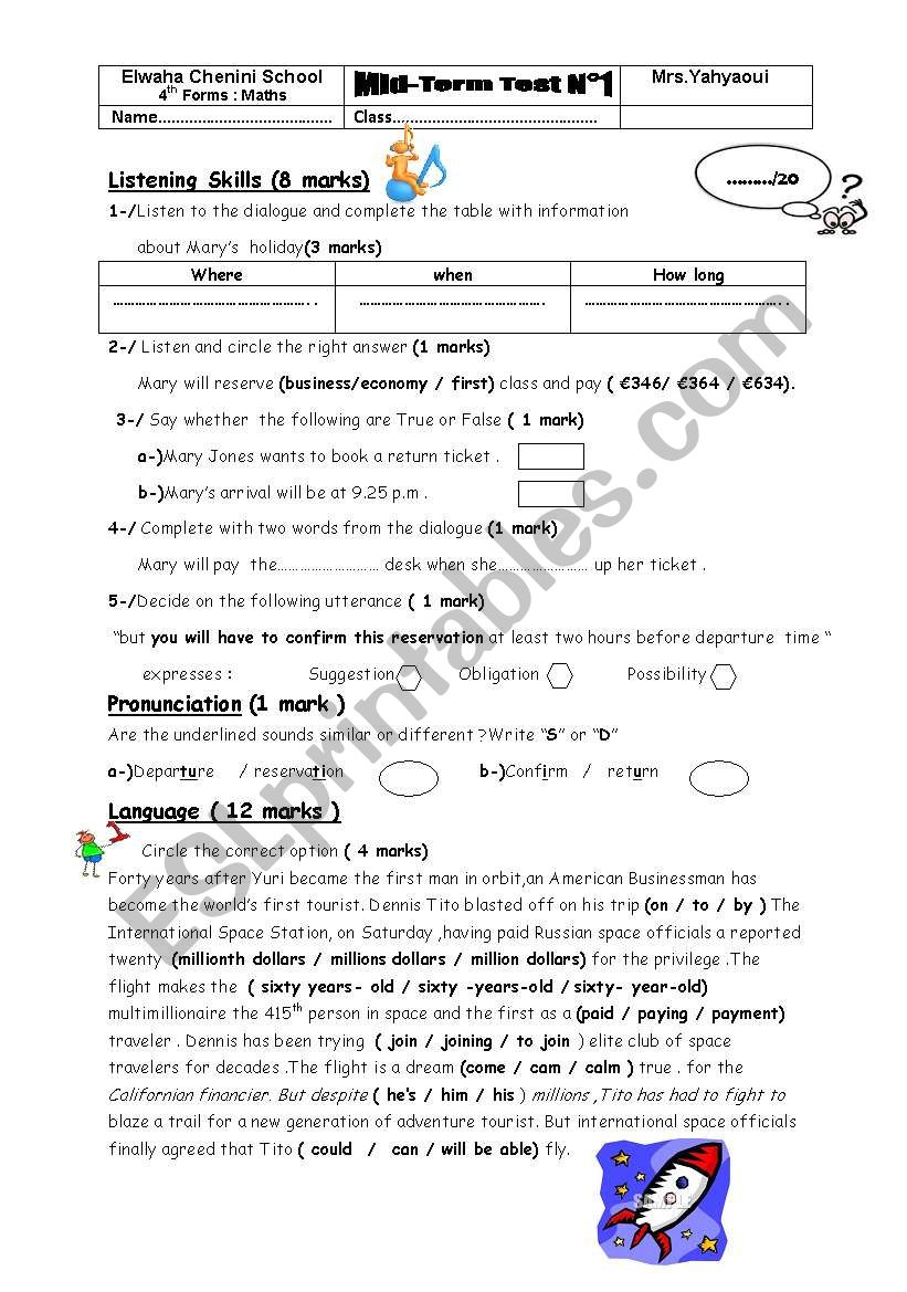 Mid-term test n°1 for bac pupils