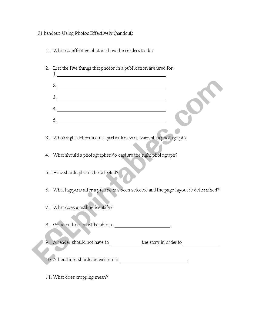 Journalism worksheet