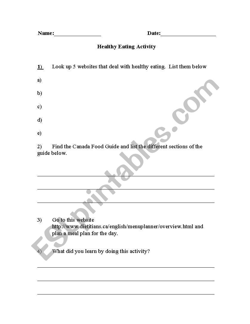 Healthy Eating worksheet