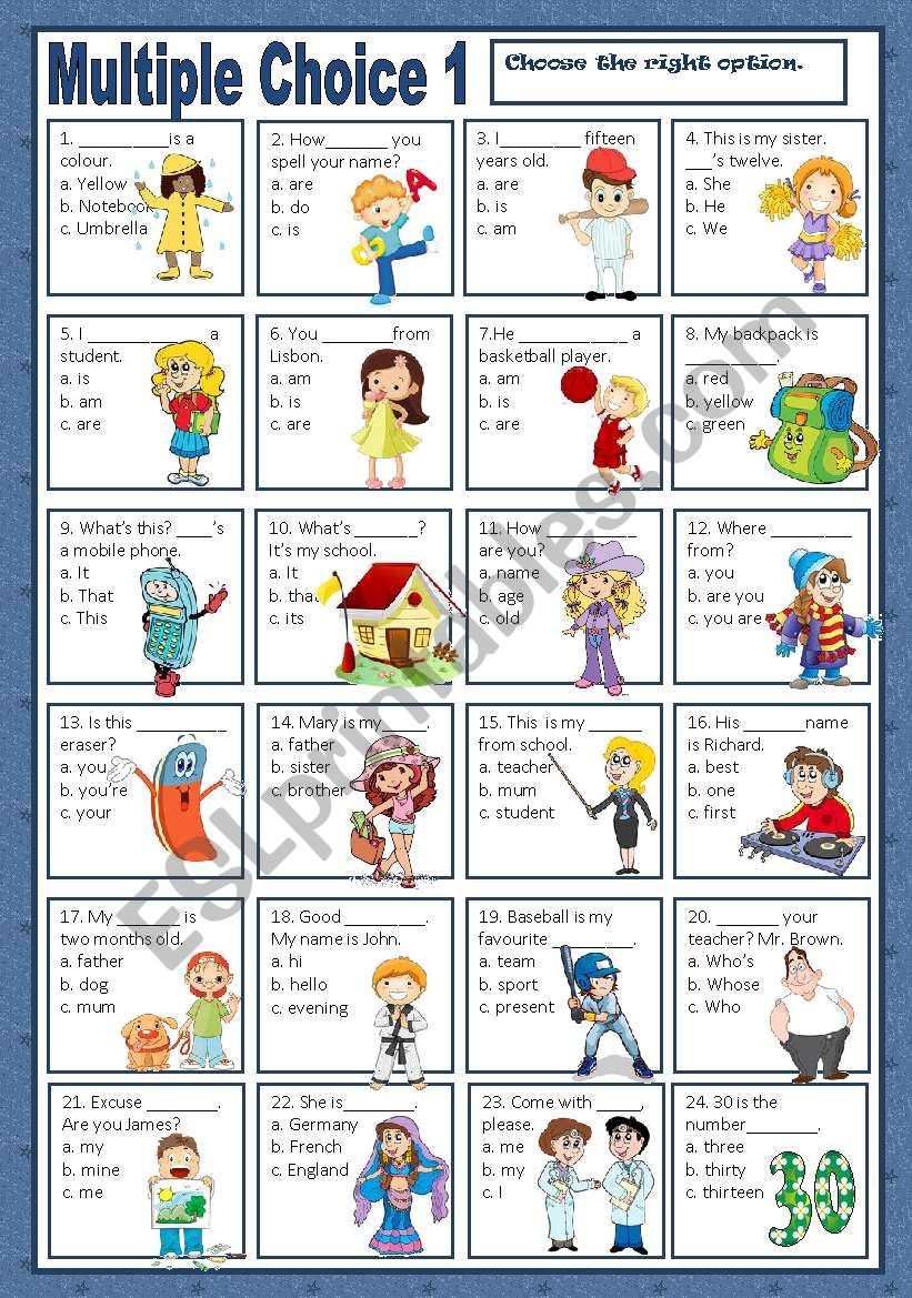  MULTIPLE CHOICE BEGINNERS ESL worksheet By Macomabi