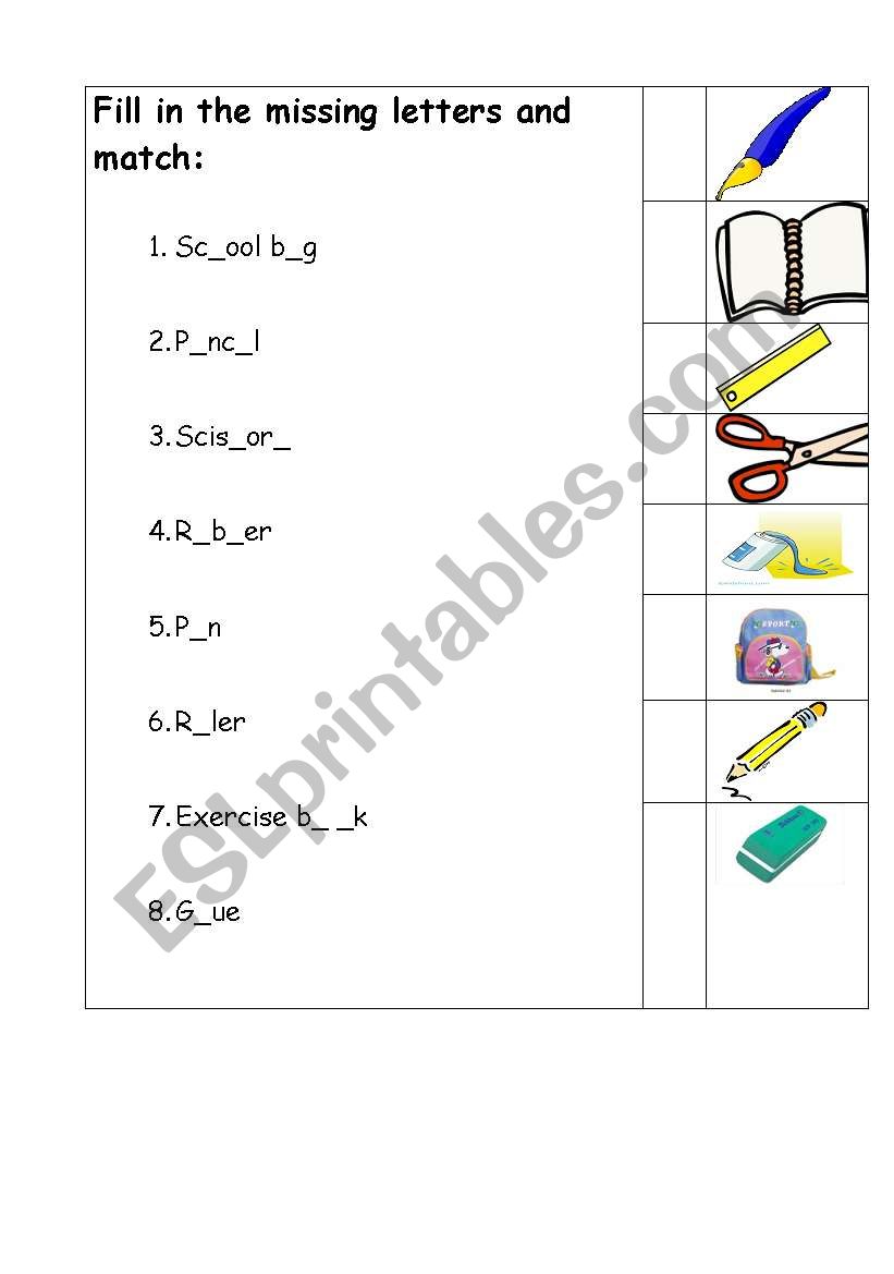 School objects worksheet