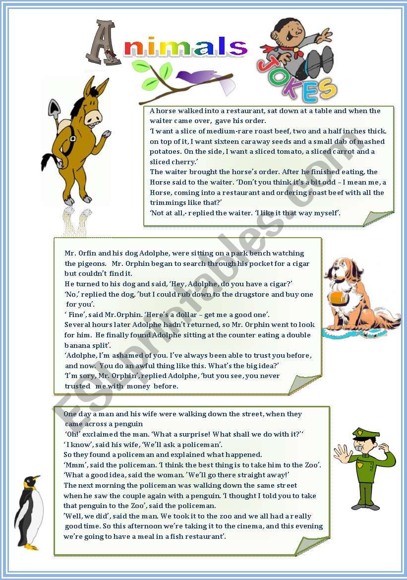 Animal jokes worksheet