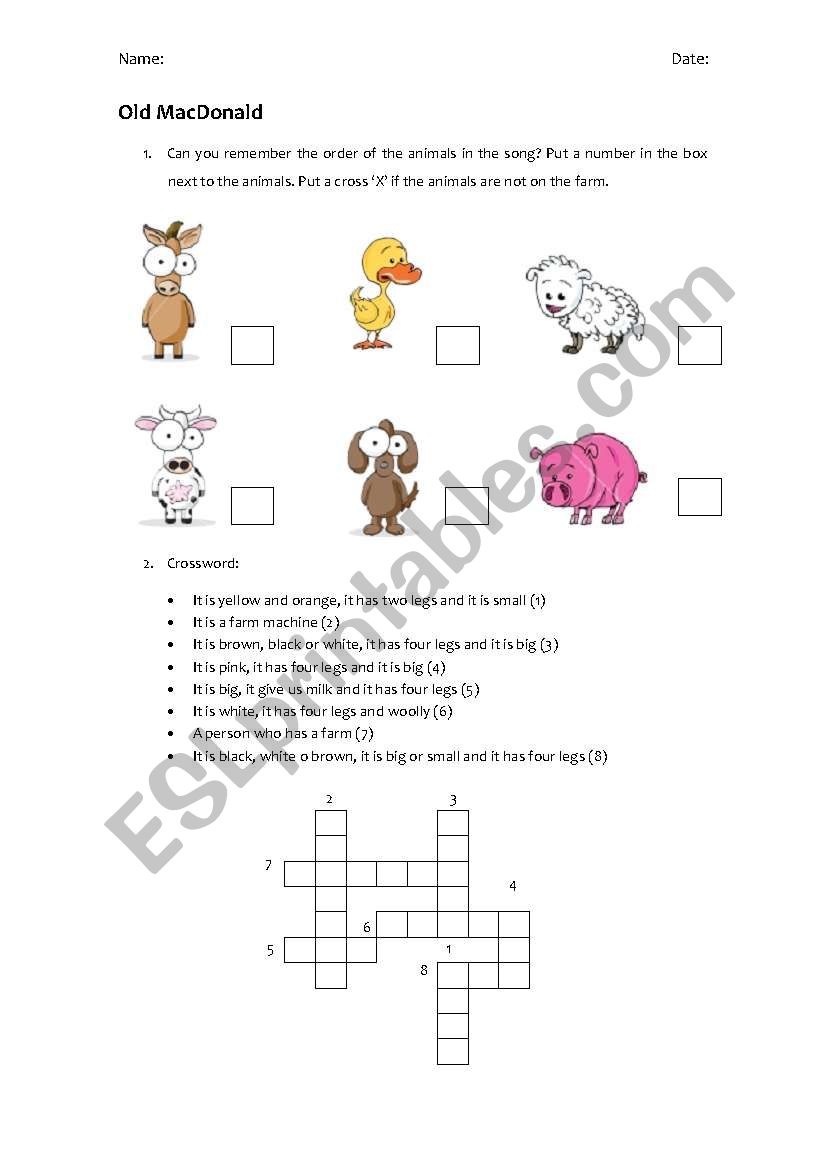 Farm animals worksheet