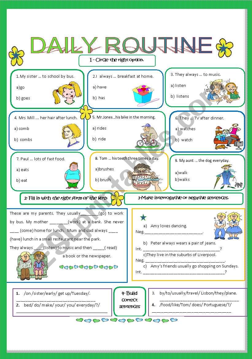 Daily routine worksheet