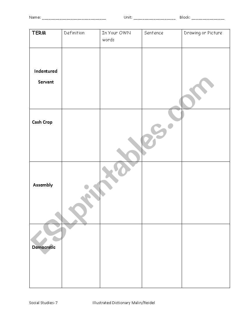 illustrated dictonary for colonial America