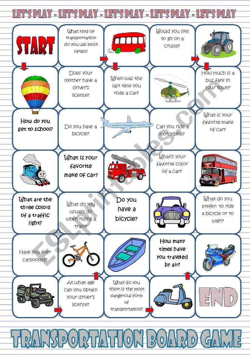 Transportation Board Game worksheet