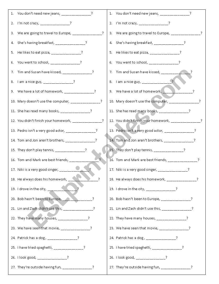 Tag Questions worksheet