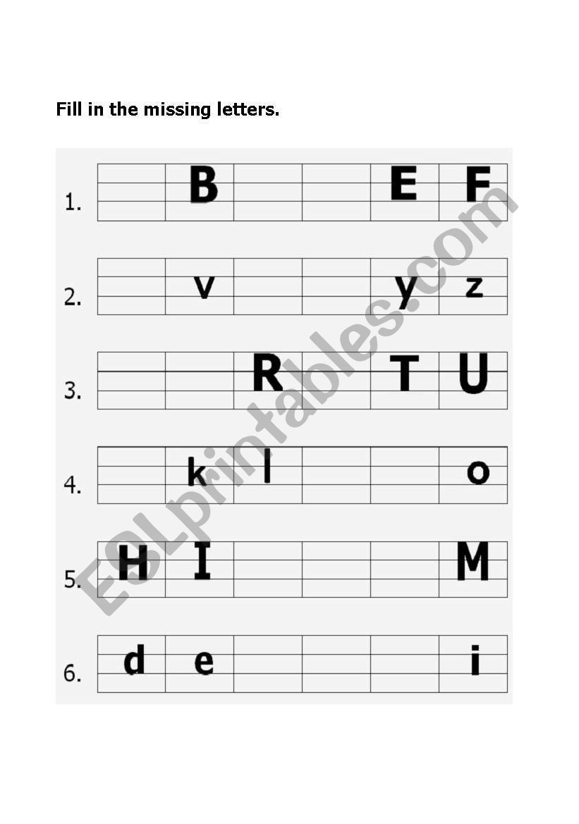 Fill in the missing letters. worksheet