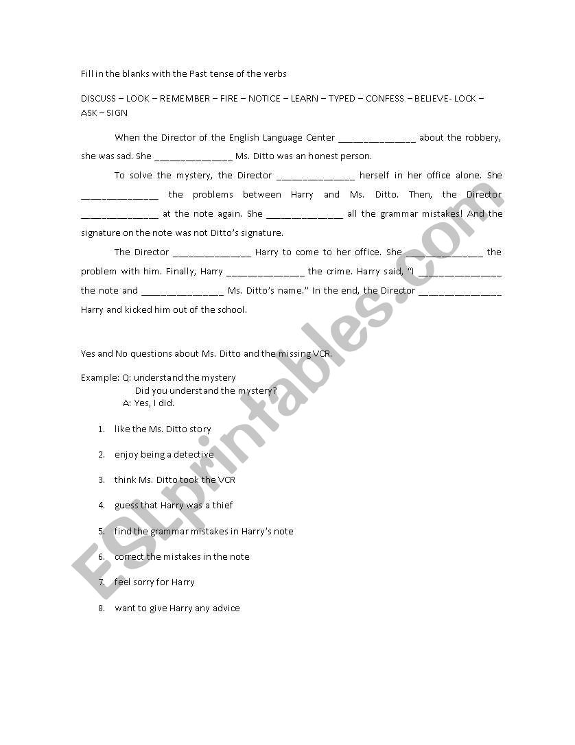 Past tense exercises worksheet