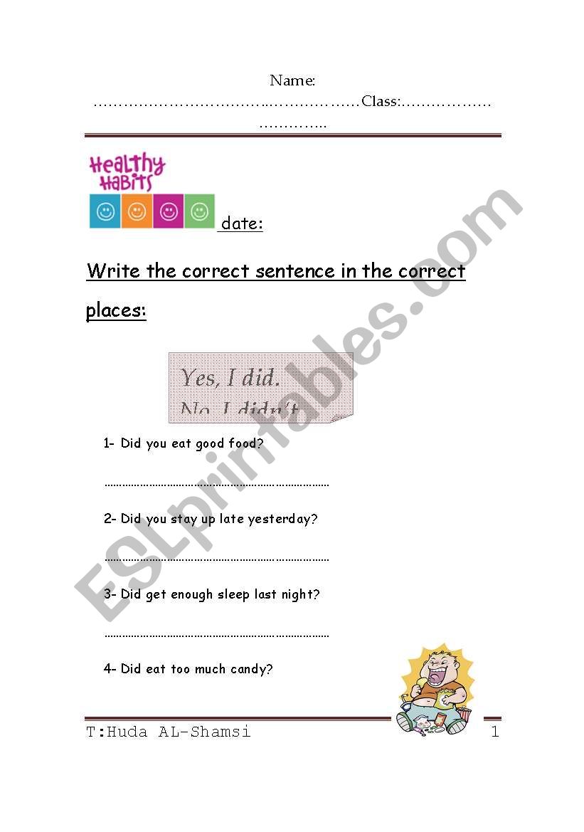 heath habits worksheet