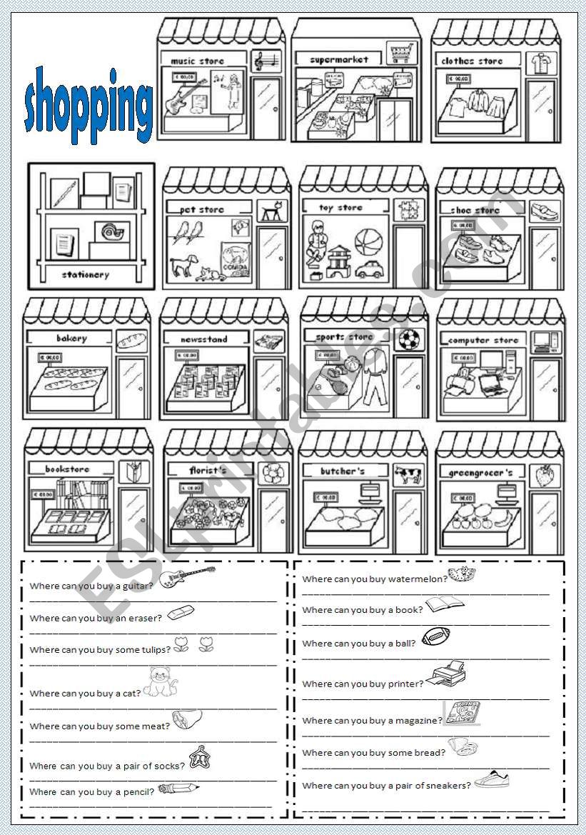 Shops worksheet