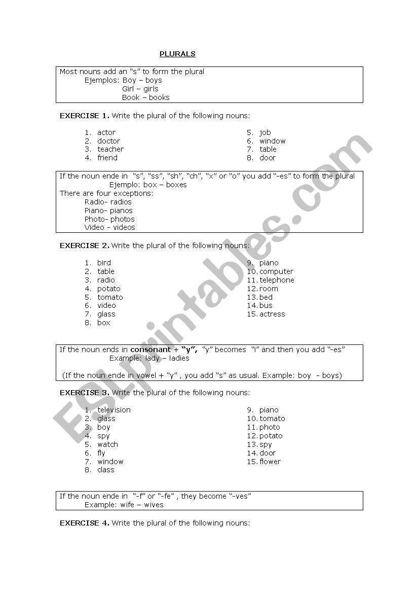 plural of regular and irregular nouns