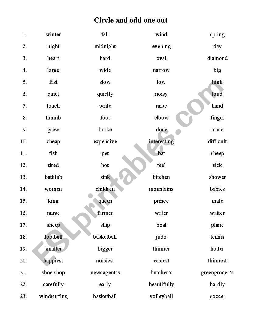 choose the odd  one out worksheet