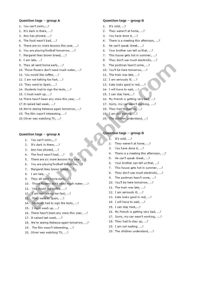 Question tags worksheet