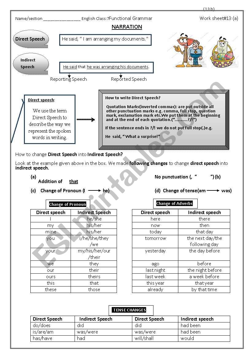 narration 1 worksheet