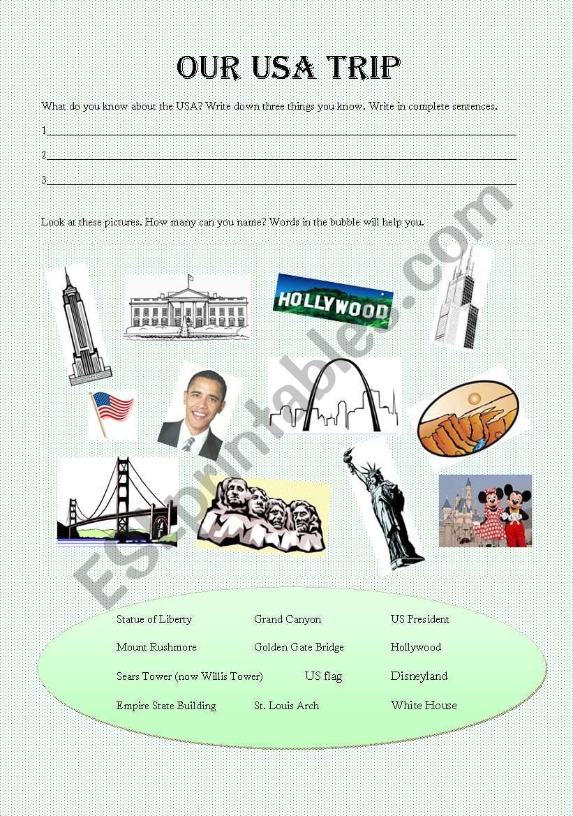 Our US trip worksheet