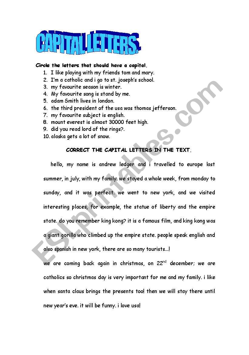 CAPITAL LETTERS worksheet