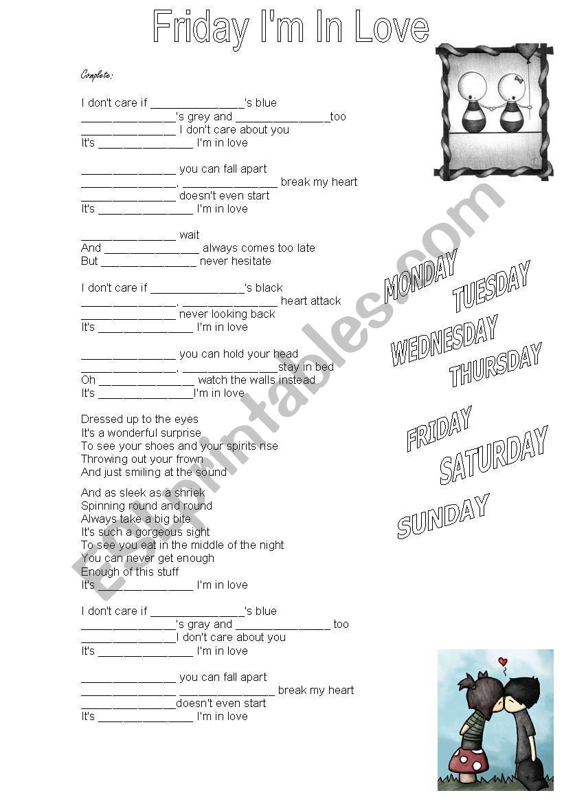 Days of the week - Song worksheet