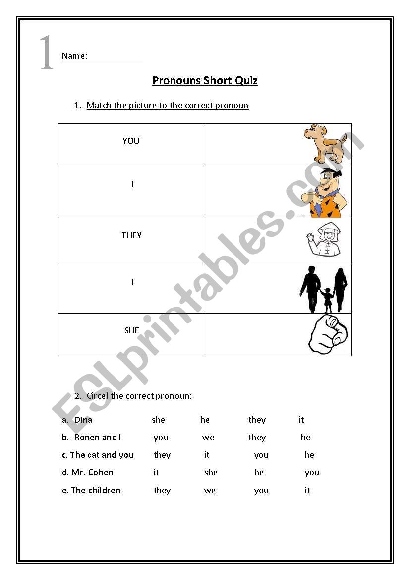 Pronouns Short Quiz worksheet