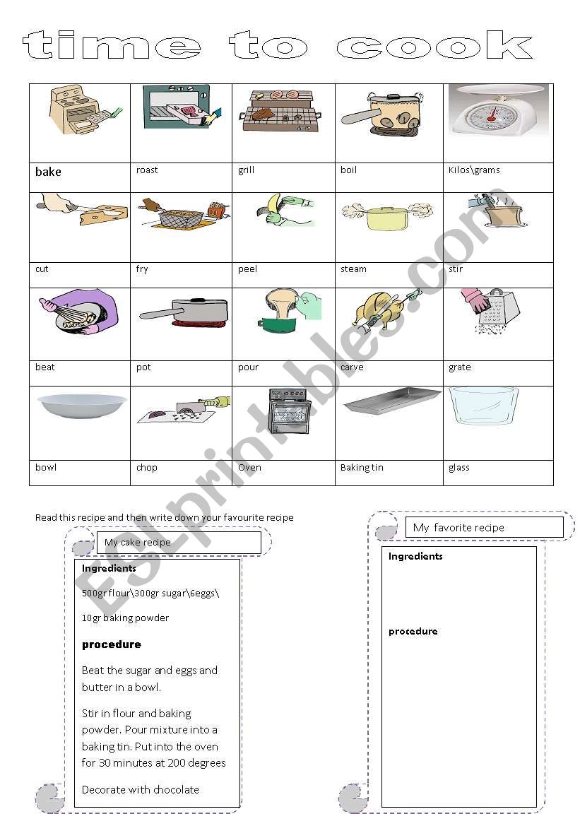  time to cook worksheet