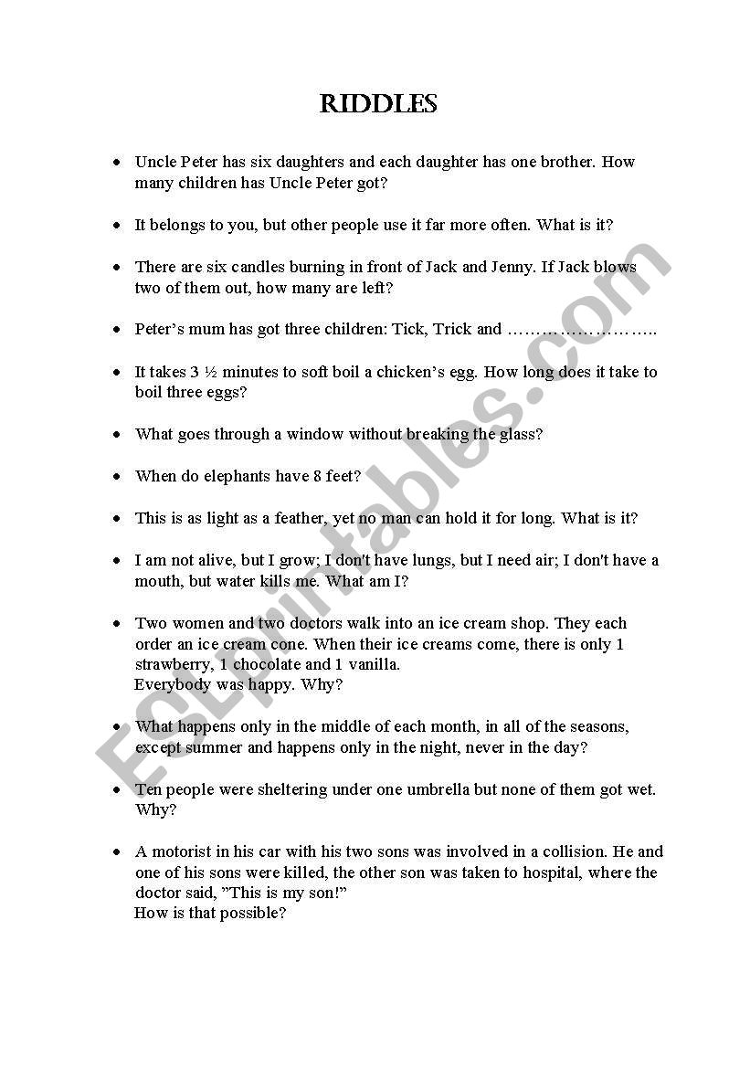 Riddles worksheet