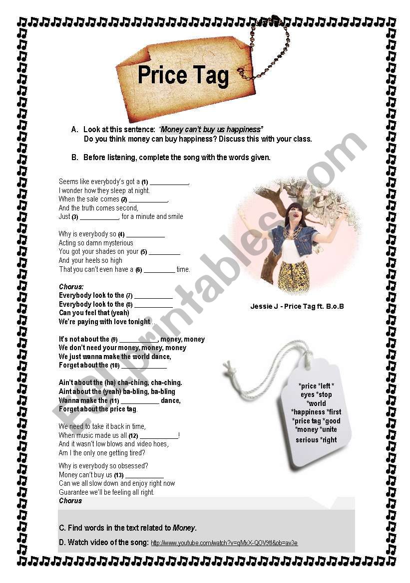 Price Tag - song worksheet