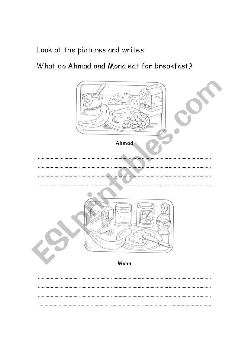 writing about breakfast worksheet