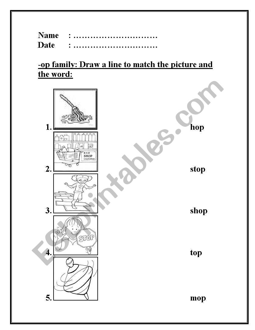 -op word family worksheet