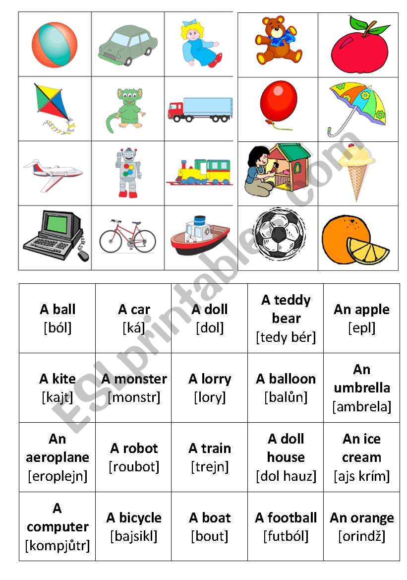 Toys playing cards worksheet