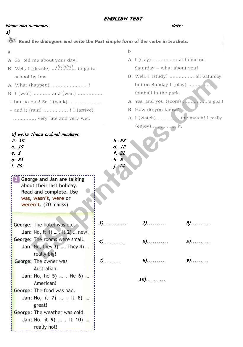 past simple worksheet