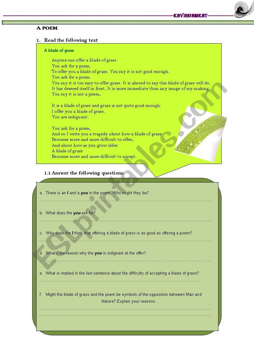 Environmental Threats worksheet