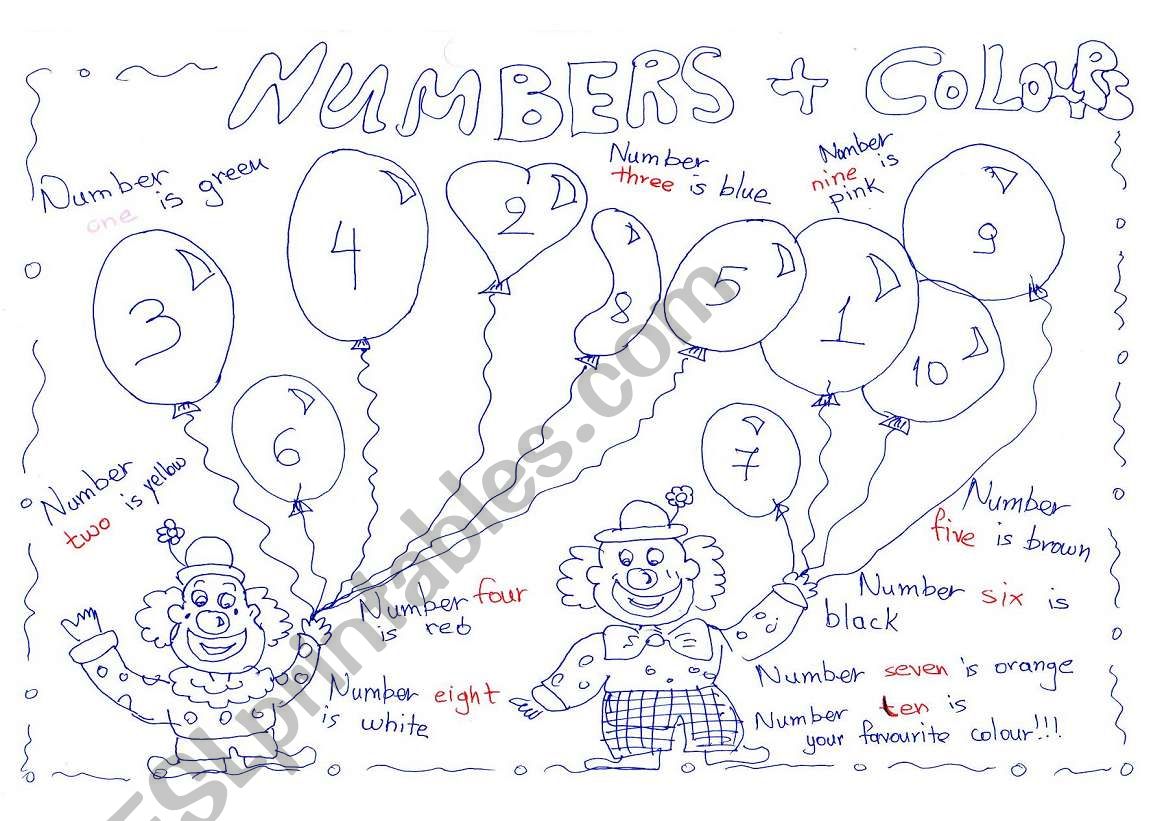 NUmbers and Colours Clowns worksheet